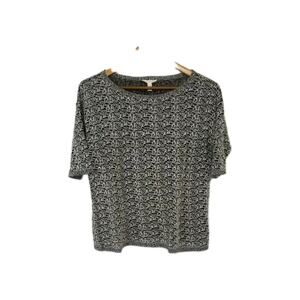 Eileen Fisher Black White Linen Blend Short Sleeve Lightweight Sweater Size XS